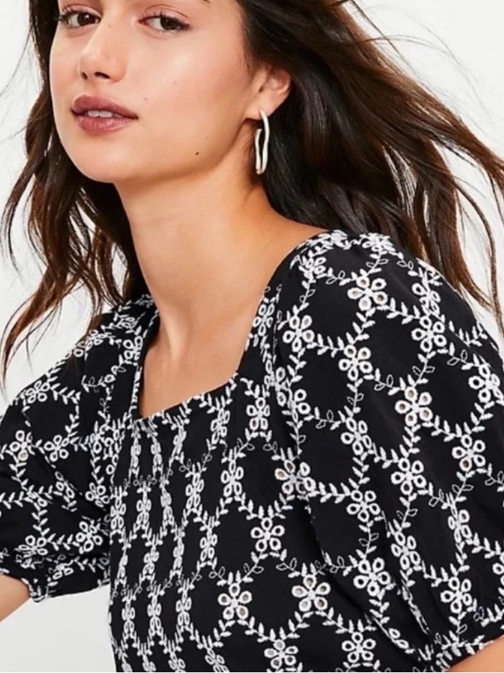 LOFT square-neck puff-sleeve top